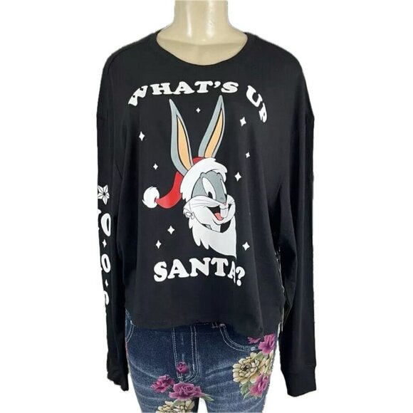 Warner Bros. 1 Bugs Bunny Looney Tunes What's Up Santa Graphic Long Sleeve Tee - Picture 2 of 6